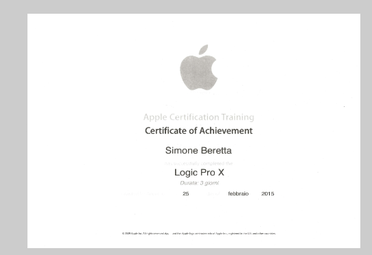 Certificazione Apple Logic Pro X