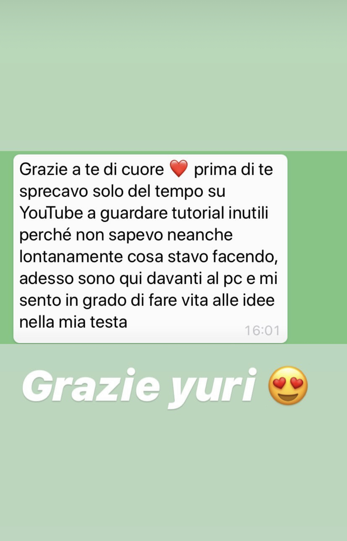 Testimonianza studente - screenshot messaggio WhatsApp