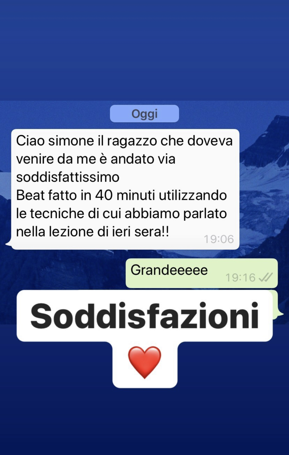 Testimonianza studente - screenshot messaggio Instagram