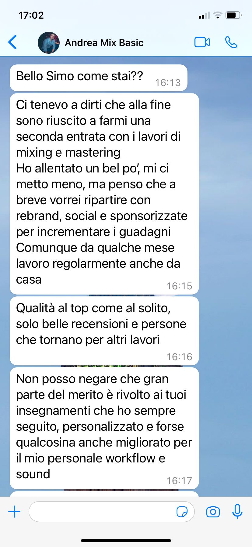 Testimonianza studente - screenshot conversazione